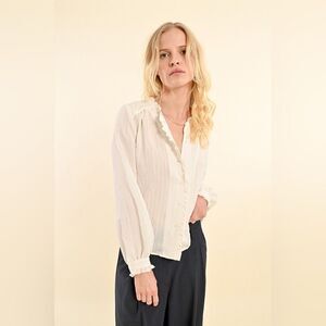 Molly Bracken RUFFLED COLLAR BLOUSE size M Ivory Color
